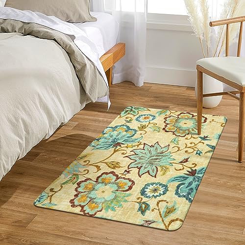 Lahome Floral Black Round Area Rug - 5Ft Washable Ultra-Thin Soft Round Bedroom Rugs Non-Slip Stain Resistant Circle Rugs for Living Room, Paisley Print Accent Round Carpet for Office Dining Room