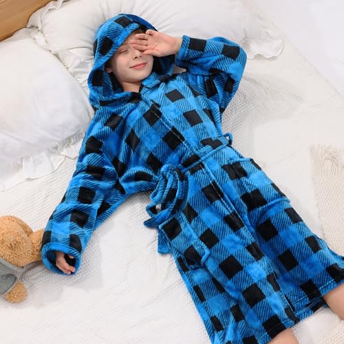 V.&GRIN Boys Fleece Robe, Hooded Plush Soft Fuzzy Bathrobe for Kids 3-14 Years(Dinosaur 7-8