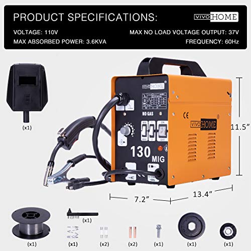 VIVOHOME MIG Welder 130 Flux Core Wire Automatic Feed Welding Machine Portable No Gas 110V DIY Home Welder w/Free Mask Black