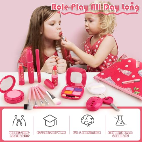Toddler Girl Toys, Pretend Makeup Kit for Girls, Kids Play Makeup Set for Kids 3-5 4-6, Toddler Makeup Kit with Fake Makeup Set, Car Key & Make up Toy for Age 3 4 5 Year Old Girl Gifts