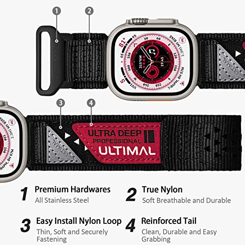 ULTIMAL Band Compatible with Apple Watch 49mm 45mm/44mm/42mm 41mm/40mm/38mm, Tough Breathable Nylon Sports Strap, Hollow Out Design for iWatch Series 8/7/6/5/4/SE/3/2/1/Ultra (38mm/40mm/41mm, Black)