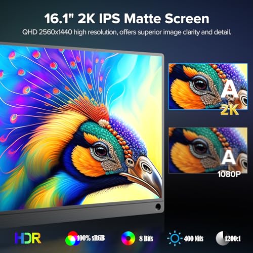 UPERFECT Portable Monitor 2K 144Hz 16.1" Portable Gaming Monitor for Laptop 2560x1440P QHD FreeSync HDR Ultra Slim Travel Monitor External Second Screen for PC Phone Game Console with Cover Stand