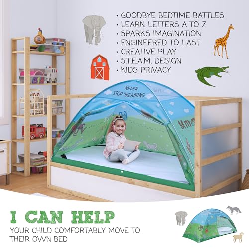 Animal Twin Bed Tent for Kids Indoor Fort - Magical Dream Tents for Boys Pop Up Toddler Bed Canopy for Girls Bunk Bed Tent for Top Bunk - Sensory Sleep Pod for Kids Educational