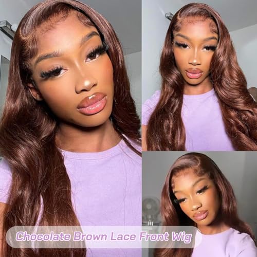 20 Inch 13x6 Chocolate Brown Lace Front Wig Body Wave Glueless Wig Human Hair 200% Density Hd Transparent Front Wigs Human Hair Pre Plucked with Baby Hair Brown Colored Wigs for Women Human Hair