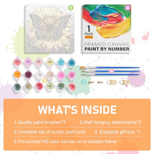 Framed Paint by Numbers Kit for Adults Beginners & Kids Ages 8-12, Streetscape Acrylic Easy Paint by Number with Frame, Watercolor Paint by Number Kits on Canvas Framed (10 * 10 Inch, without Easel)