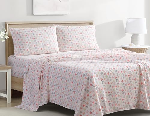 Beatrice Home Fashions Coastal Print Microfiber Sheet Set, Soft, Comfy, 12" Deep Pockets, Full, Shell Notes