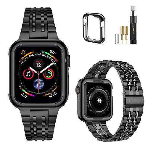 MioHHR Compatible with Apple Watch band 38mm 40mm, Solid Stainless Steel Metal Strap for iWatch Series 6 5 4 3 2 1 SE (Silver/Rose Gold,38/40 mm)