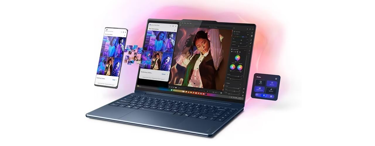Lenovo Yoga 9i 2-in-1 Aura Edition Laptop with Intel Core Ultra 7 258V Processor,14” 2.8K 1,100 nits(HDR) OLED, Touchscreen Display, 32GB LPDDR5X-8533MT/s Memory, 1TB SSD, Wi-Fi 7, Pen, and Win 11 Pro