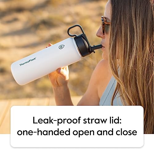 ThermoFlask 24 oz Double Wall Vacuum Insulated Stainless Steel 2-Pack of Water Bottles, Black / Malachite