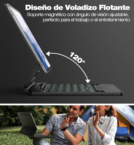 Dexnor Español Ñ for Samsung Galaxy Tab S10+ Plus/S9+ Plus/S9 FE+ Plus/S8+ Plus/S7+ Plus/S7 FE Case with Keyboard 12.4" Floating Cantilever Magnetic Stand Trackpad Backlit S Pen Holder - Black