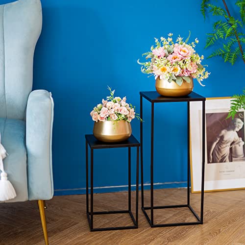 Black Plant Stand Pedestal Stand - 2 Pcs Metal Plant Stand, 15.75in Tall Flower Stand Vase Flower Holder, Wedding Centerpieces for Table, Corner Planter Pot Rack for Living Room, Home, Patio Decor
