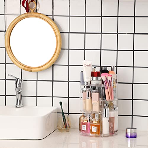 360 Rotating Makeup Organizer for Vanity Storage - Adjustable Carousel Cosmetic Display Cases - Clear Plastic Spinning Skincare Organizer and Perfume Organizer,Bathroom Counter Beauty Organizers
