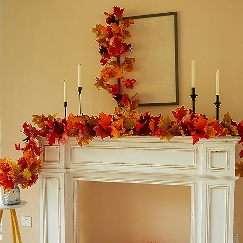 PARTY JOY 6PCS Black Red Leaf Garland, 5.6Ft Halloween Garland Artificial Maple Leaf Autumn Garland Hanging Fall Vines Table Decorations for Thanksgiving Front Door Decorations Fall Decor