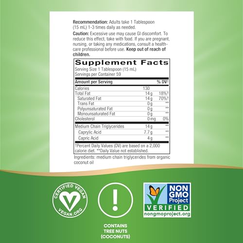 Nature's Way Organic MCT Oil, Brain and Body Fuel from Coconuts*; Keto and Paleo Certified, Organic, Gluten Free, Non-GMO Project Verified, 30 Fl Oz (Packaging May Vary)
