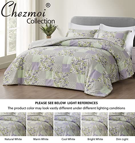 Chezmoi Collection Daisy 2-Piece Printed Patchwork Comforter Set - Purple Butterfly Botanical Candy Stripe Checkered - Microfiber Lightweight Reversible Bedding, Twin Size