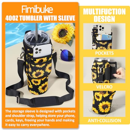 Fimibuke 40 oz Tumbler with Handle & Carrier Bag, Stainless Steel Insulated Cup with Lid & Straw & Purse Pouch Phone Pocket, Gym Water Bottle Cupholder Friendly Women Men Travel Mug with Sleeve Holder