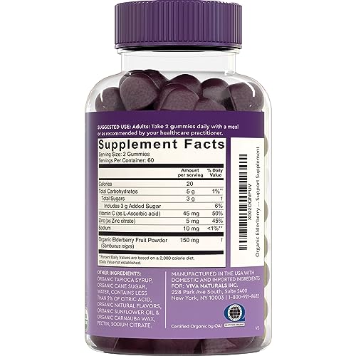 Organic Sambucus Elderberry Gummies with Zinc and Vitamin C (120 Count) - 3 in 1 Black Elderberry Gummies for Adults Immune Support, Chewable Elderberry Supplements, Immunity Gummies