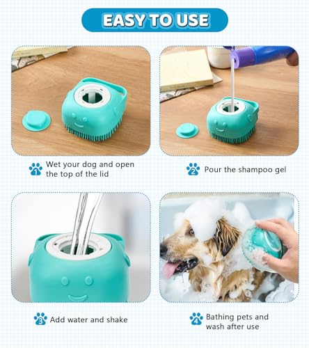 ROBATUN Dog Bath Brush Pet Massage Shampoo Brush Dog Scrubber for Bath Dog Washing Brush Scrubber Pet Bath Massage Brush with Soft Silicone Bristles for Puppy Dog Cat Grooming Cleaning Blue
