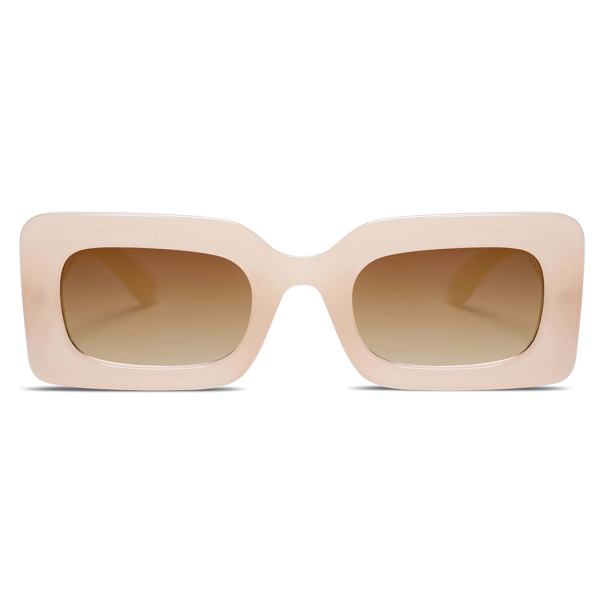 SOJOS Retro 90s Nude Rectangle Sunglasses Womens Mens Trendy Chunky Glasses Beige Frame Brown Lens