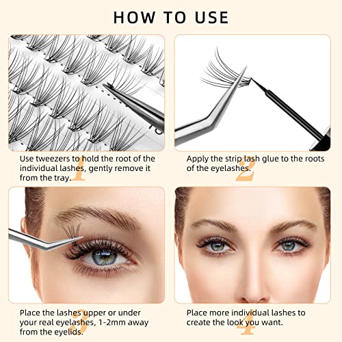 QUEWEL Cluster Lashes 72 Pcs Wide Stem Individual Lashes C/D Curl 8-16mm Length DIY Eyelash Extension False Eyelashes Natural&Mega Styles Soft for Personal Makeup Use at Home (Natural-D-18)