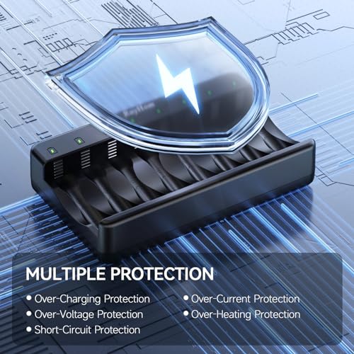 RayHom AA AAA Battery Charger 2-Pack - 8 Bay Smart Individual Charger for Ni-MH Ni-CD Rechargeable Batteries