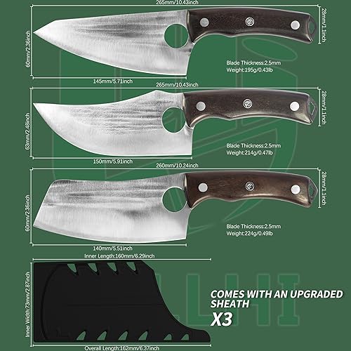 FULLHI 6PCS Butcher Knife Set with Sheath Hand Forged chef knife Boning Knife, High Carbon Steel Meat Cutting Knife for Kitchen Camping BBQ