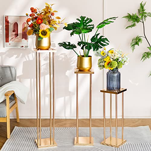 Wedding Centerpieces for Tables Vase Stand - 2 Pcs Gold Column Flower Stand, 31.5in Metal Tall Vases for Centerpieces, Geometric Flower Vase Rack for Wedding Decorations, Birthday, Event, Home Decor