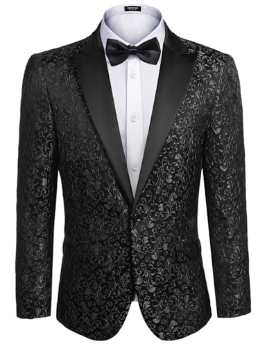 COOFANDY Men's Tuxedo Jacket Paisley Wedding Blazer One Button Dress Suit Jackets for Dinner,Prom,Party