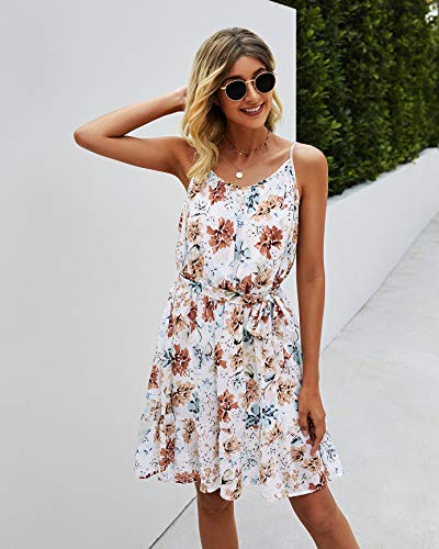 PRETTYGARDEN Short Summer Dresses for Women 2024 Casual Spaghetti Strap Mini Dress Sexy Sleeveless Boho Beach Sundress(Apricot,Small)