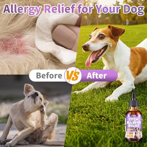 Skin & Coat Healthy Support Drops for Dogs - Natural Dog Allergy Relief + Herbal Oral Flea & Tick Support Supplement- Soothes Allergy & Itchy Skin for Dog Multivitamins & Omega-3