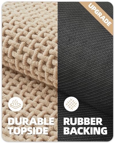 Color&Geometry Chenille Rubber Backed Beige Bathroom Rugs- Non Slip, Absorbent, Quick Dry, Washable- 16"x24" Small Bath Mat Thin Bathroom Rugs Fit for Small Bathroom