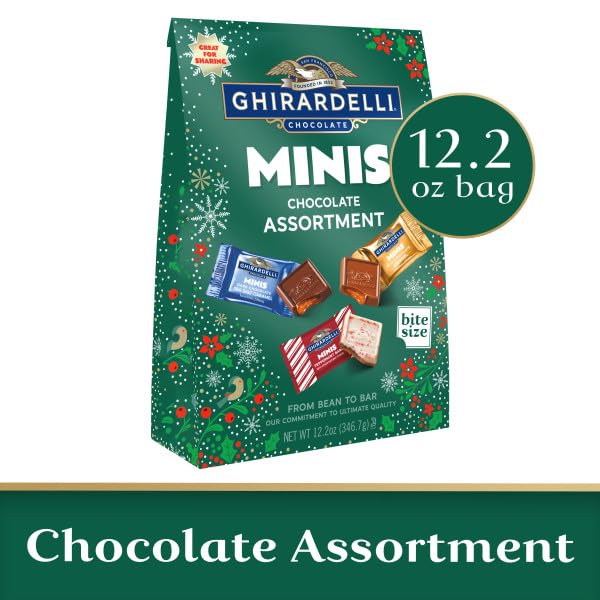 Ghirardelli Holiday Mini's Chocolate Assortment 12.2 Ounce - Milk Chocolate Caramel, Peppermint Bark and Dark Chocolate Sea Salt Caramel