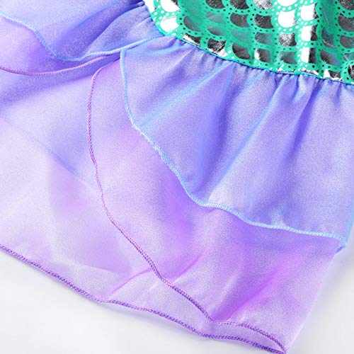 JerrisApparel Girls Princess Mermaid Costume Cosplay Party Dress (2T, Purple with Accessories)