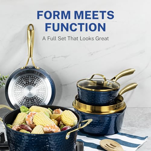 Granitestone 8 Inch Non Stick Frying Pans Nonstick Frying Pan Skillet Nonstick Pan, Non Stick Pan, Induction Pan, Kitchen Pans, Cooking Pan, Ceramic Pan for Cooking, Dishwasher Safe, Navy Blue