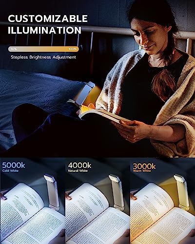86lux Reading Light, Rechargeable Book Light for Reading in Bed, Ultralight Clip-on LED Bookmark Lamp with 3 Amber Colors & Stepless Dimming for Night Reading for Book Lovers, Kids,Pale Blue