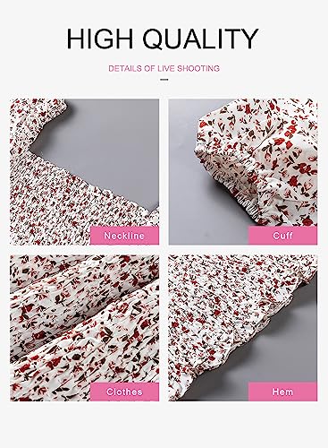 EVALESS Long Sleeve Tops for Women Off Shoulder Blouses Work Clothes for Women Business Casual Square Neck Floral Print Ladies Tops and Blouses Spring Fashion 2024 Concert Outftis Red Shirts, Large