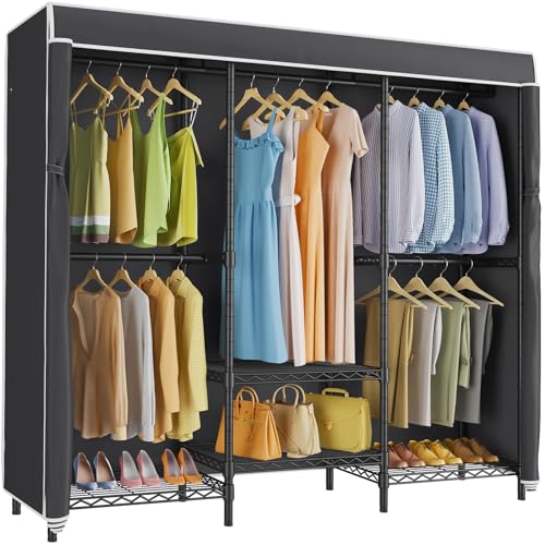 VIPEK V5C SE Garment Rack Wardrobe Closet, Heavy Duty Clothes Rack with Adjustable Shelves and Black Upgraded Polyester Cover, Black Metal Clothing Storage Organizer for Bedroom, 70.1" Lx17.3 Wx76.4 H