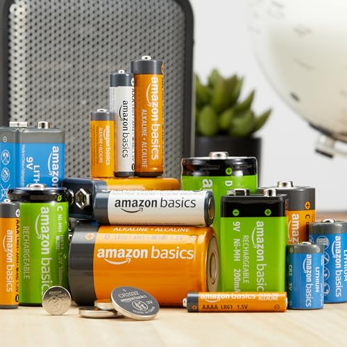 Amazon Basics 2-Pack 9 Volt Lithium High-Performance Batteries, 10-Year Shelf Life, Long Lasting Power