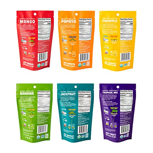 Mavuno Harvest Organic Dried Fruit Variety Pack | Dried Mango, Pineapple, and Jackfruit | Healthy, Vegan, No Sugar Added, Non GMO Snacks for Kids & Adults | 2 Ounce, Pack of 3
