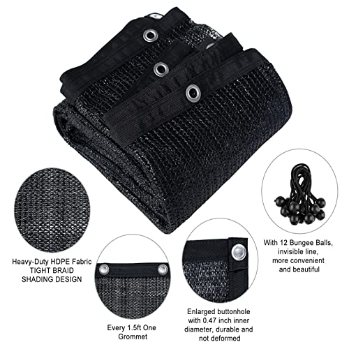 Shatex 90% Shade Fabric Sun Shade Cloth Taped Edge with Grommets Sun-block Mesh Shade for Pergola Cover Canopy 8’ x 12’, Black