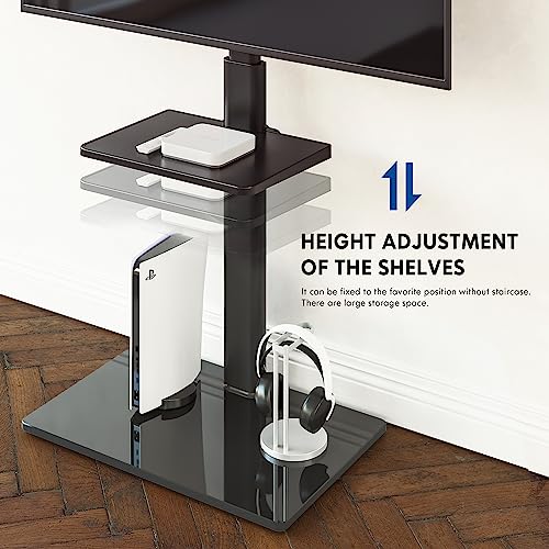 FITUEYES Universal TV Stand for 32 39 40 43 49 50 55 60 Inch TVs, TV Floor Stand with Swivel Mount, Max Holds 66lbs, Black Glass Base, Height Adjustable, Perfect for Corner & Bedroom…