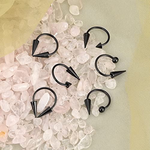 Stuppendux 6pc Black 16G 1.2mm Septum Rings Stainless Steel Cartilage Helix Tragus Earrings Nose Rings Piercing Jewelry Pointed Conical Head Round Ball Head for Women Men diameter 12mm