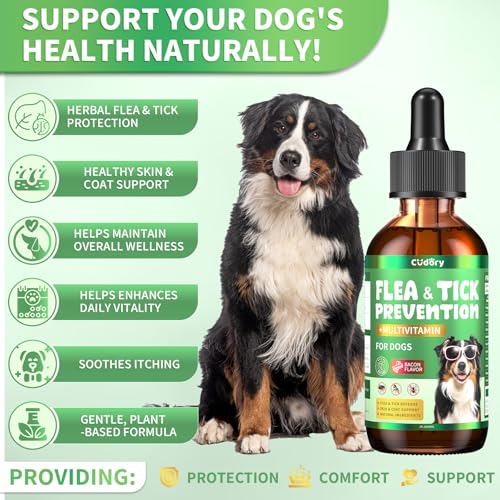 Skin & Coat Healthy Support Drops for Dogs - Natural Dog Allergy Relief + Herbal Oral Flea & Tick Support Supplement- Soothes Allergy & Itchy Skin for Dog Multivitamins & Omega-3