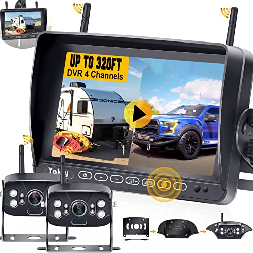 RV Backup Camera Wireless Plug and Play: Pre-Wired for Furrion System Recording Wide View Rear View Camera Clear Night Vision HD 1080P 7'' Touch Key Monitor for Trailer Camper Motorhome Yakry Y27-N