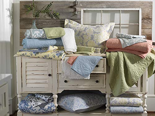 Laura Ashley Home - Twin Quilt Set, Reversible Cotton Bedding with Matching Sham, Pre-Washed Home Decor for Added Softness (Flora Blue, Twin)