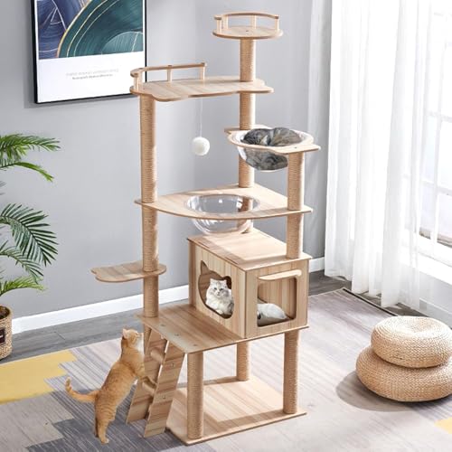 Cat Tree, Modern Cat Tree Tower for Indoor Cats - 67" Tall Premium Particle Board Condo with Hammock, Scratching Post and Toy for Large Cats ,Pet Home(Upgraded B12)