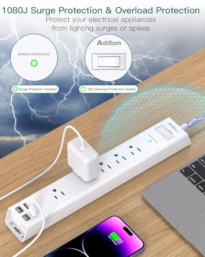 2 Pack Surge Protector Power Strip - 5 Widely Spaced Outlets 4 USB Ports, 5Ft Extension Cord, Flat Plug, Wall Mount Outlet Extender, Desk Charging Station for Home Office College Dorm Room Essentials