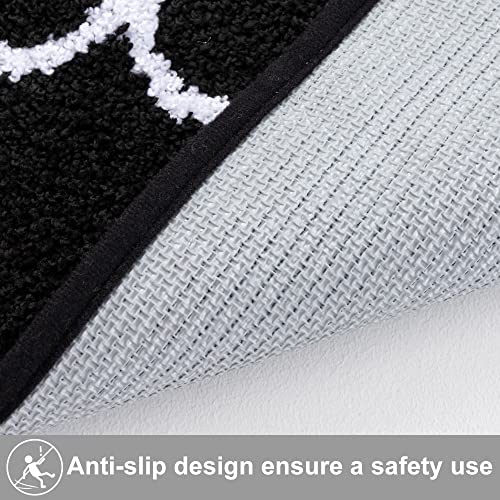 Carvapet 2 Pieces Microfiber Moroccan Trellis Non-Slip Soft Kitchen Mat Bath Rug Doormat Runner Carpet Set, 17"x48"+17"x24", Black
