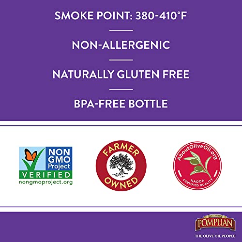 Pompeian Smooth Extra Virgin Olive Oil, First Cold Pressed, Mild and Delicate Flavor, Perfect for Sauteing and Stir-Frying, Naturally Gluten Free, Non-Allergenic, Non-GMO, 101 Fl Oz., Single Bottle