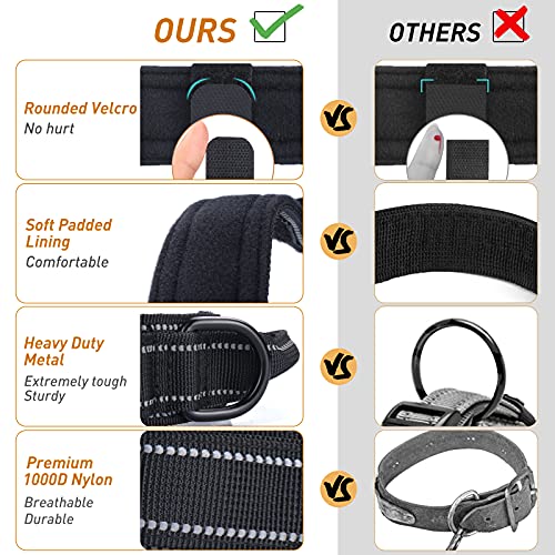 AUBELL Tactical Dog Collar and Leash Set, Adjustable Military Nylon Reflective Dog Leash and Collar with Handle and Heavy Metal Buckle for Medium Large Dogs, with Airtag Case and 2 Patches(Yellow, L)